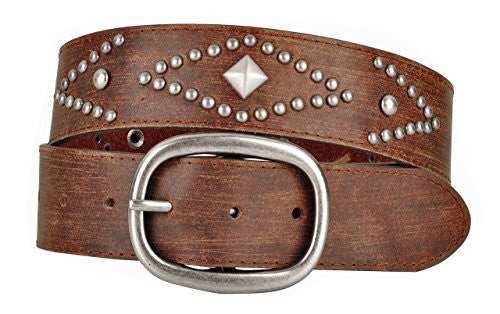 Ladies Oval Buckle Metal Circle Studded Leather Belt